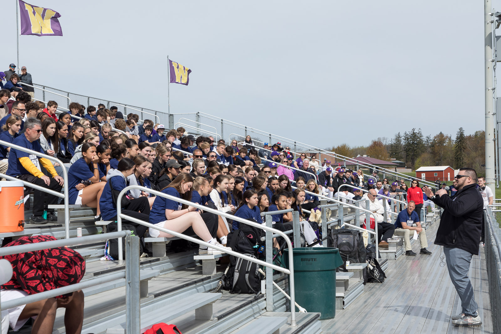 Picture by Tom Bushey: Warrior Jacob Nortosky shares his story with student - athletes from Warwick and North Rockland prior to the Warrior Challenge